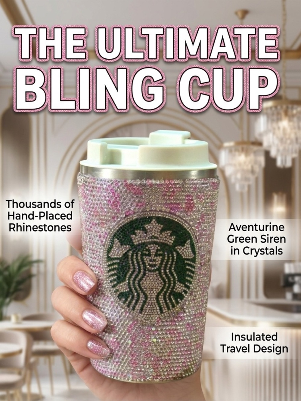Stunning Rhinestone Encrusted Crystal Temperature Control CouturMug -